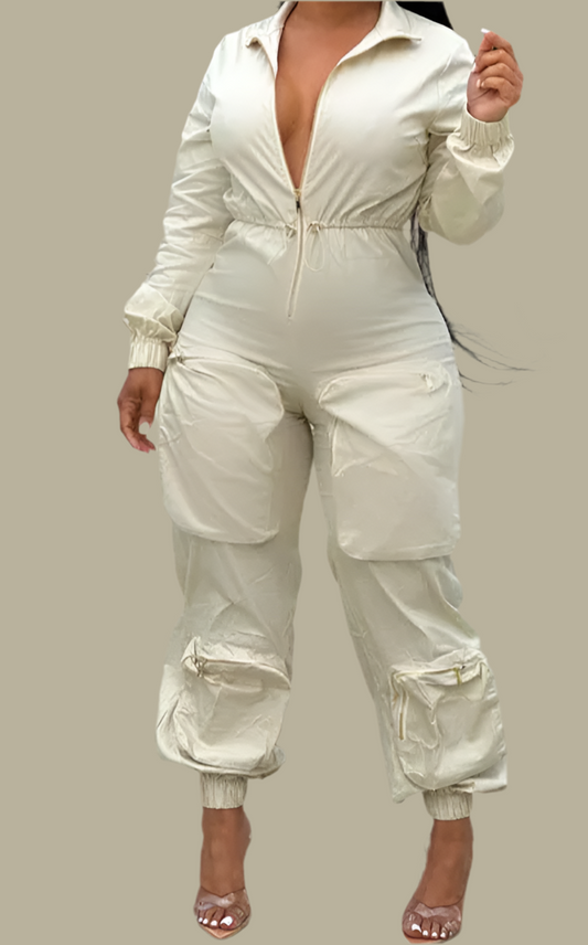 Pocket Cargo Jumpsuit With Zipper